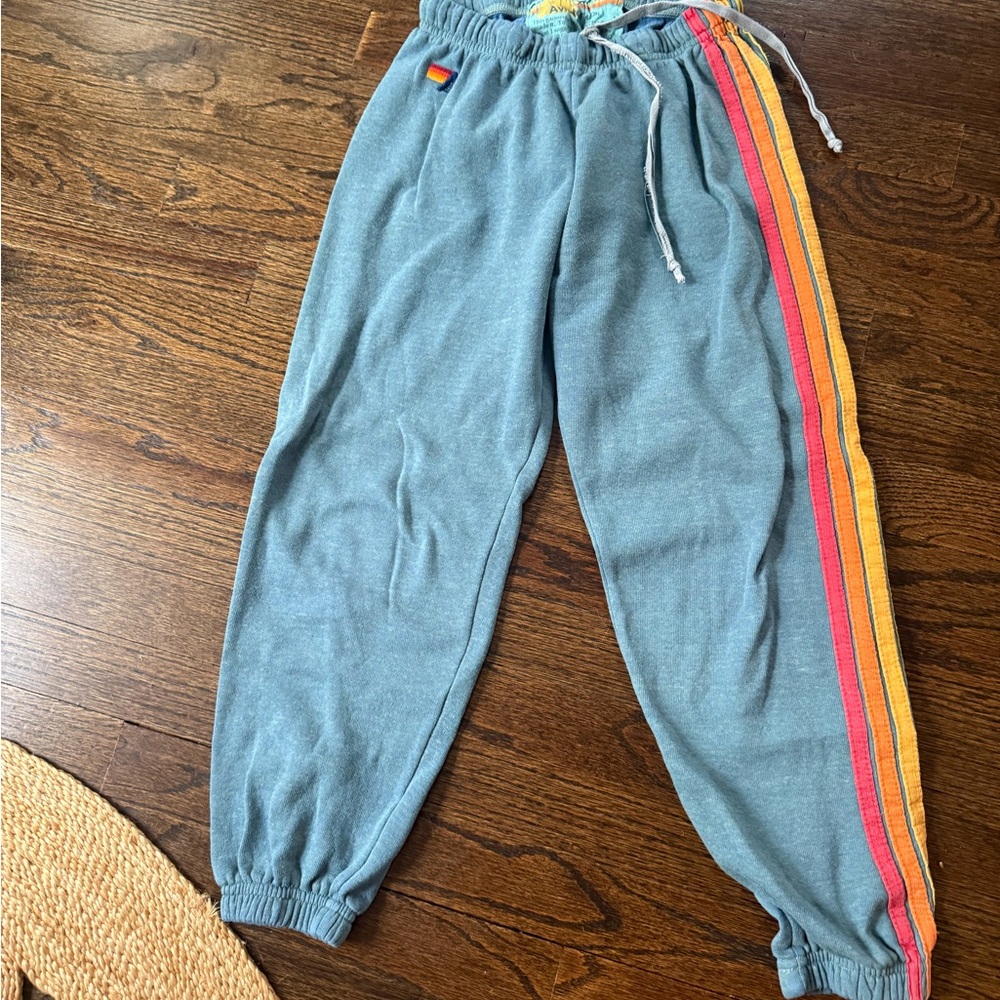 Kids Blue Aviator Nation Joggers with Rainbow Stripe